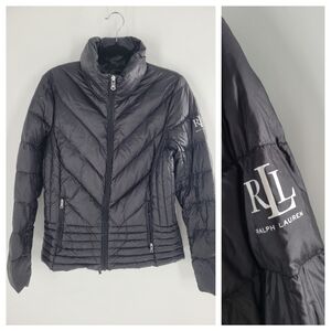 Ralph Lauren RL Lightweight Chevron Down Fill Puffer Jacket Black Women Size S